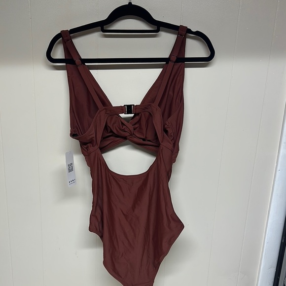 Chic Brown One-Piece Swimsuit with Asymmetrical Cut-Out - Picture 5 of 12